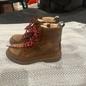Brown UGG Kids Boots with Red Laces